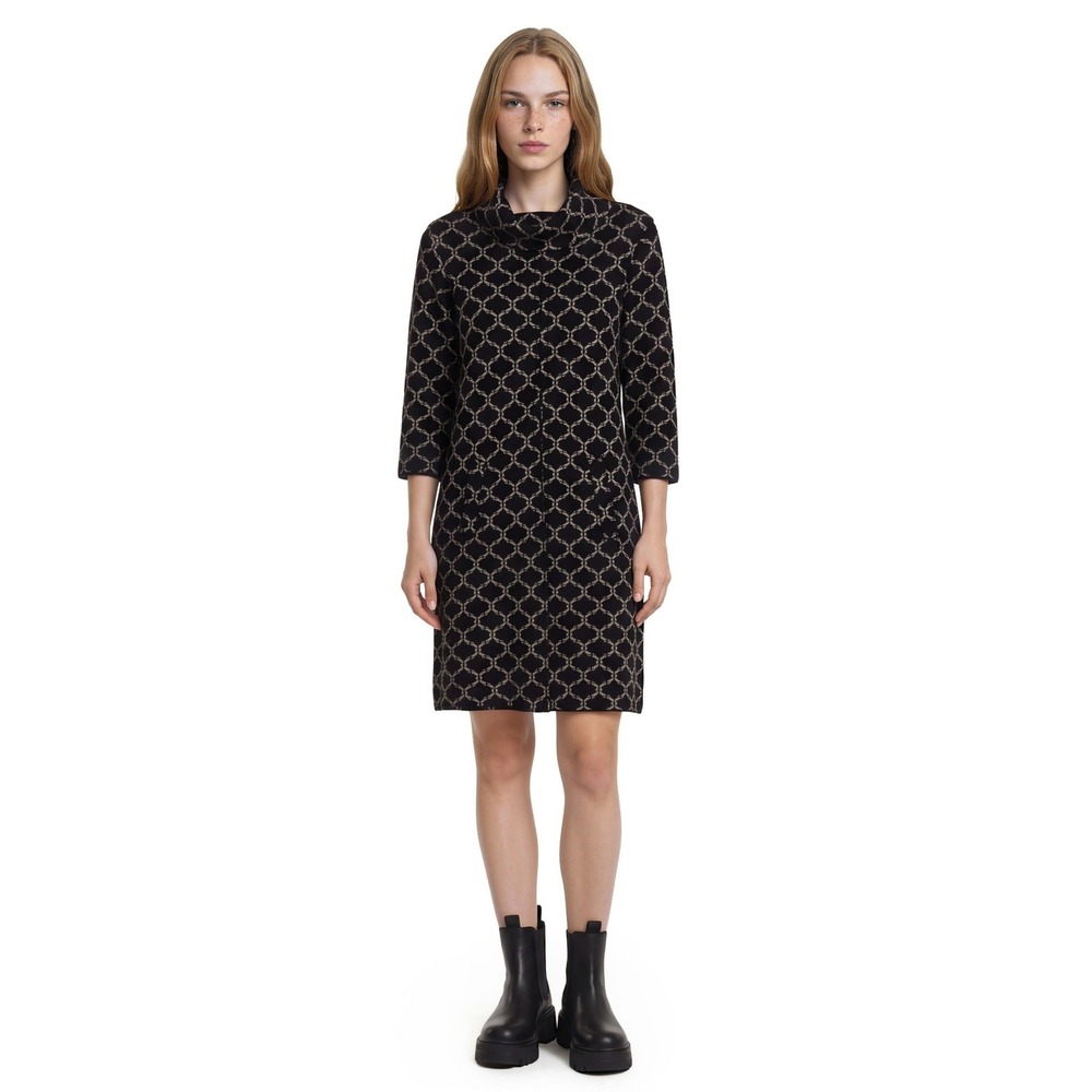 Tyler Boe Kim Dress Women's Size Medium Black Trellis Cowl Neck Pockets Knee